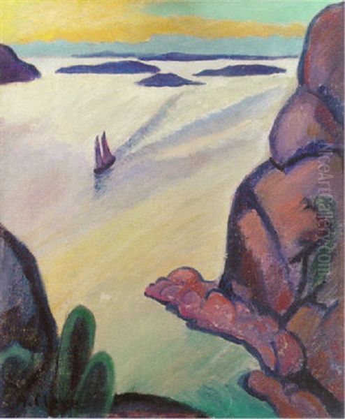 Segelbat I Kvallsbris Oil Painting by Agnes Cleve