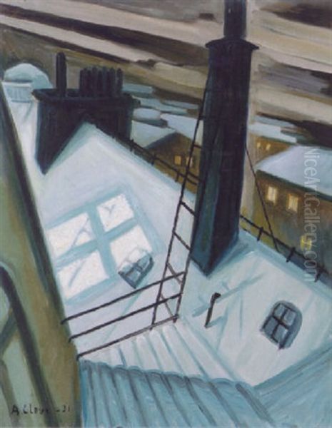 Vinterkvall Oil Painting by Agnes Cleve