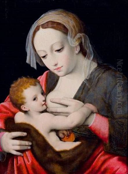 Vierge A L'enfant Allaitant Oil Painting by Cornelis van Cleve