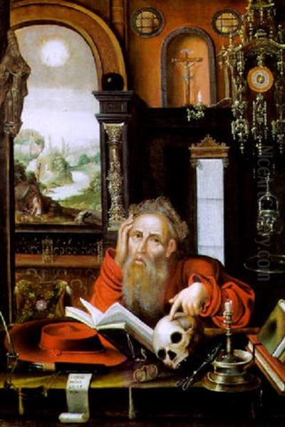 Der Heilige Hieronymus In Seinem Studio Oil Painting by Joos Van Cleve