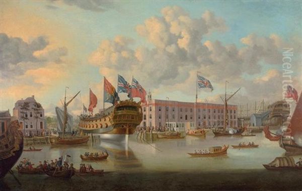 Greenwich Shipyard, 1750 Oil Painting by John the Elder Cleveley