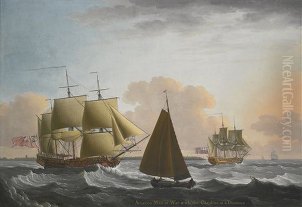 H.m.s. Amazon And H.m.s. Caroline In A Stiff Breeze Off The Nore Oil Painting by John the Elder Cleveley