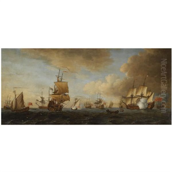 The British Fleet At Sea, 1688 Oil Painting by John the Elder Cleveley