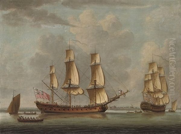 English Men-o'war Leaving Their Anchorage Off Sheerness Oil Painting by John the Elder Cleveley