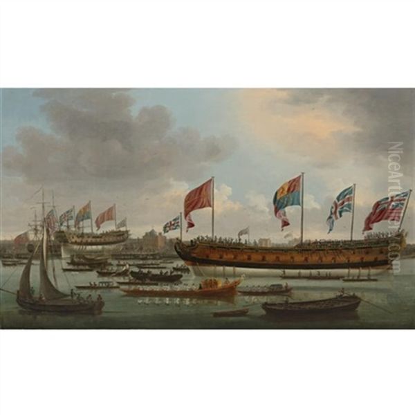 Launch Of The Man-of-war Edgar, Deptford Oil Painting by John the Elder Cleveley