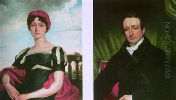 Portrait Of Louisa Merivale Wearing A Black And Red Oil Painting by George Clint