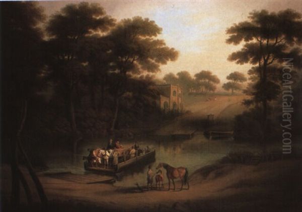 The Ferry At Eccleston On The River Dee, Cheshire Oil Painting by Daniel Clowes
