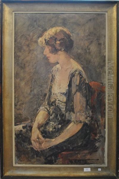 Portrait De Jeune Dame Oil Painting by Andre Cluysenaar