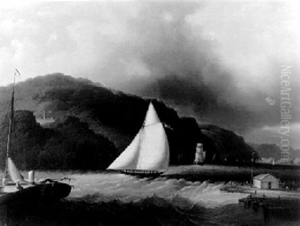 Shipping On The Hudson River Oil Painting by Edmund C. Coates