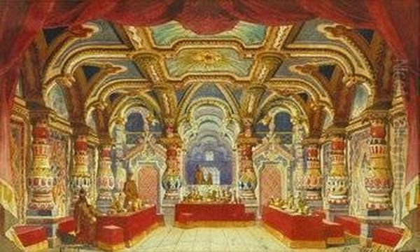 Theatre Design For A Mediaeval Interior Oil Painting by Ivan Petrovich Andreev