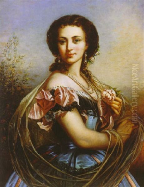 Portrait Of An Irish Lady Holding A Rose Oil Painting by Edward John Cobbett