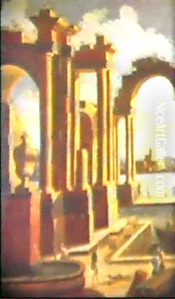 Personnages Dans Des Ruines Antiques (2) Oil Painting by Leonardo Coccorante