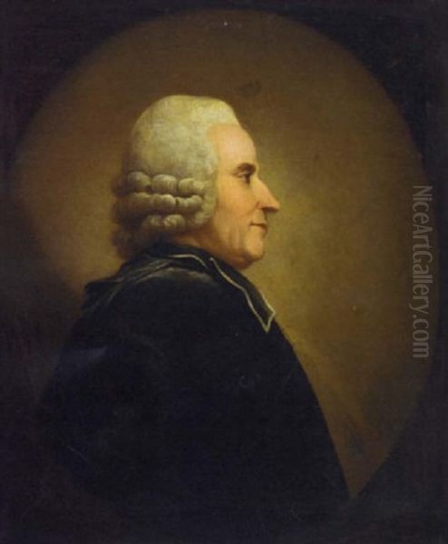 Portrait Of Abbe Raynall In A Powdered Wig And Black Robes Oil Painting by Charles Nicolas Cochin Le Jeune