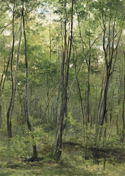 River In A Woodscape (ca. 1870) Oil Painting by Cesar De Cock