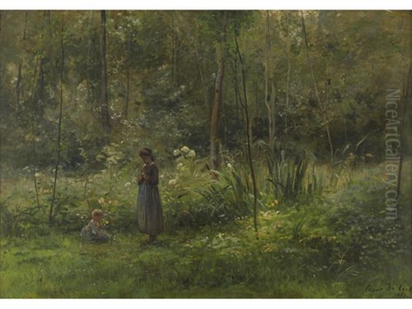 A Stroll In The Forest Oil Painting by Cesar De Cock