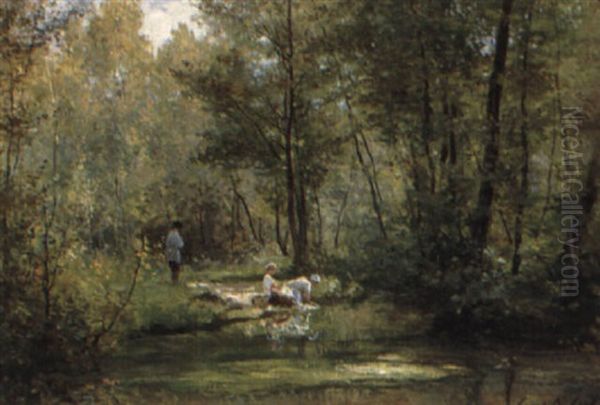 Les Lavandieres Oil Painting by Cesar De Cock