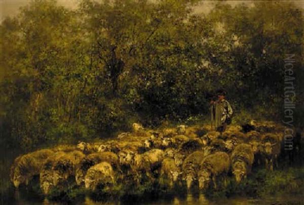 Shepherd And His Flock Oil Painting by Xavier De Cock