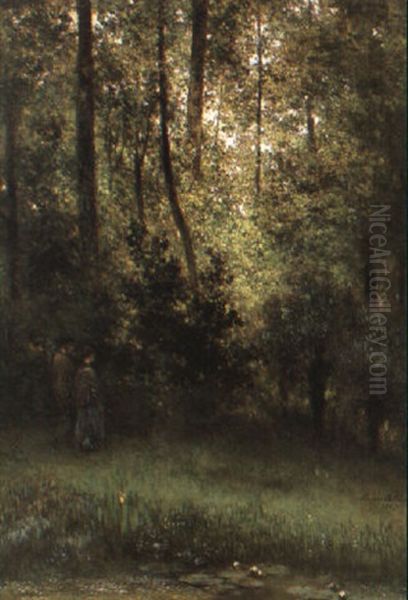 Promenade Pres De La Riviere Dans Un Sous-bois Oil Painting by Xavier De Cock