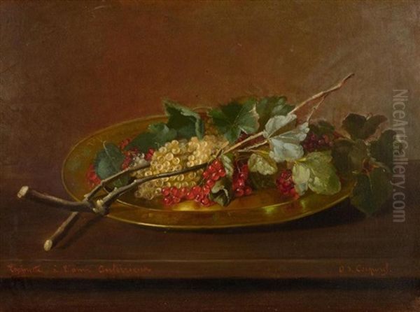 Stilleben Mit Johannesbeeren Auf Einem Teller Oil Painting by Jules Jacques Olivier de Cocquerel