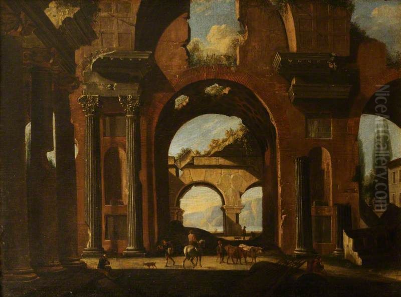 A Capriccio Of Classical Ruins With Figures Oil Painting by Niccolo Codazzi