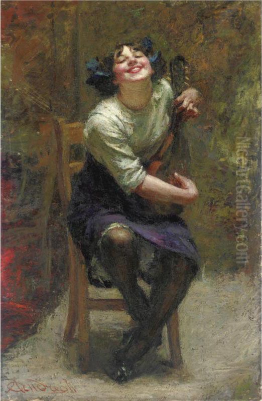 La Giovane Musicista Oil Painting by Attilio Andreoli