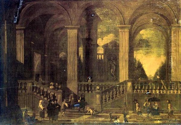 Cour D'un Palais Anime De Tres Nombreux Personnages Oil Painting by Viviano Codazzi