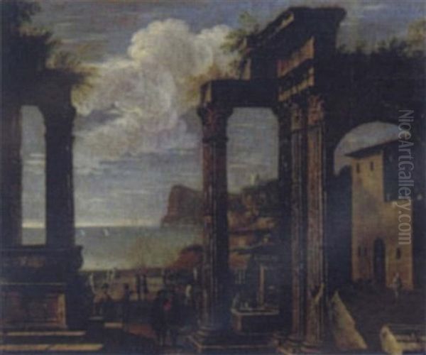 Architectural Capriccio With Figures Oil Painting by Viviano Codazzi