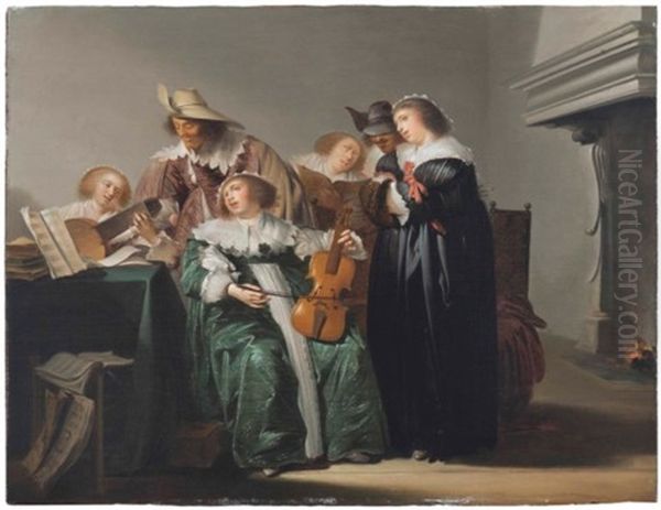 An Elegant Company Making Music Oil Painting by Pieter Codde