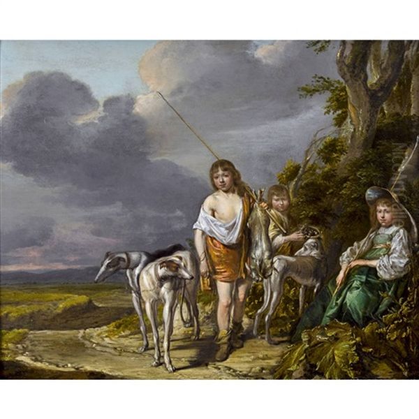 Landschaft Mit Jugendlichen Jagern Und Hunden Oil Painting by Pieter Codde