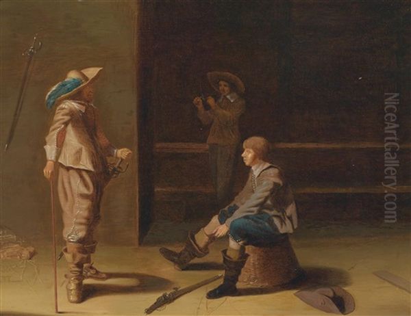 Drei Soldaten In Der Wachstube Oil Painting by Pieter Codde