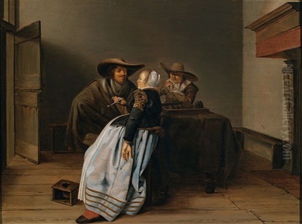 Elegant Company Smoking In An Interior Oil Painting by Pieter Codde