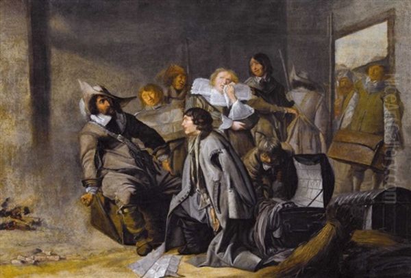 Interieur Mit Plundernden Soldaten Oil Painting by Pieter Codde