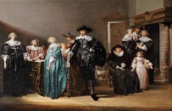 A Group Portrait Of The Twent Family In An Interior Oil Painting by Pieter Codde