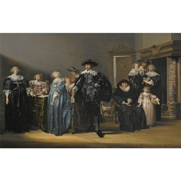Portrait Of The Family Twent In An Interior Oil Painting by Pieter Codde