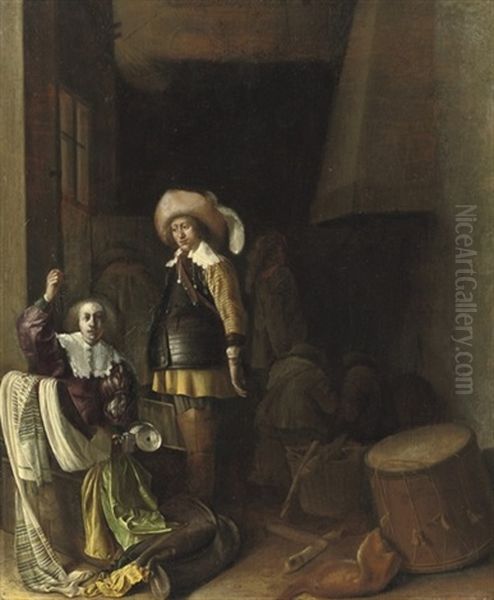A Soldier In A Guardroom Oil Painting by Pieter Codde