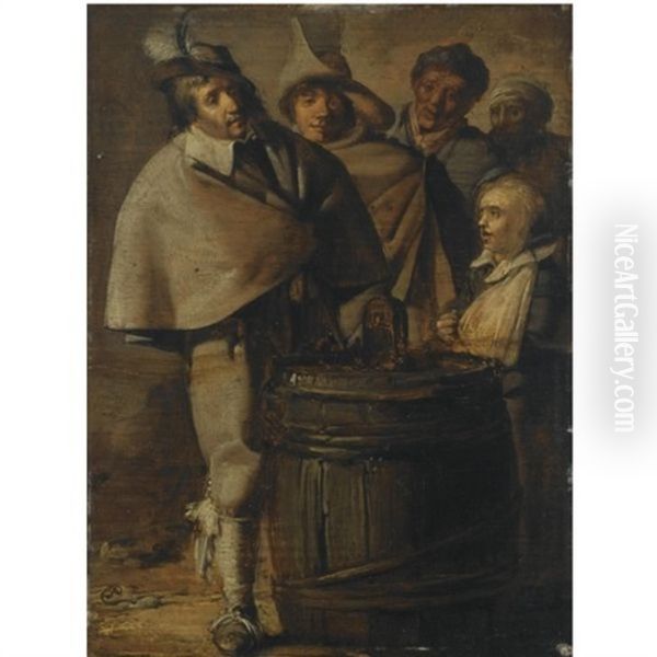Guards Around A Barrel Oil Painting by Pieter Codde