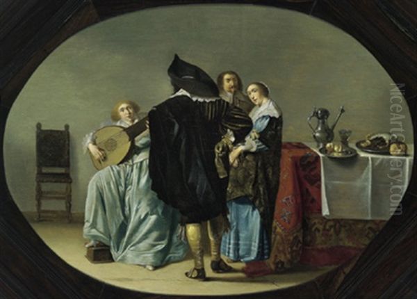 Elegante Gesellschaft In Einem Interieur Oil Painting by Pieter Codde