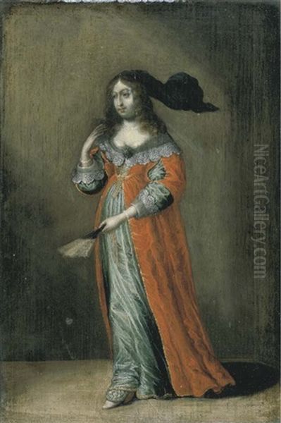 Ritratto Di Gentildonna, A Figura Intera, Con Un Ventaglio Nella Mano Sinistra Oil Painting by Pieter Codde