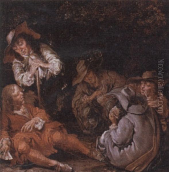 Travellers Resting On A Path Oil Painting by Pieter Codde