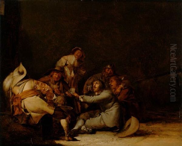 Interior Med Kortspelare Oil Painting by Pieter Codde