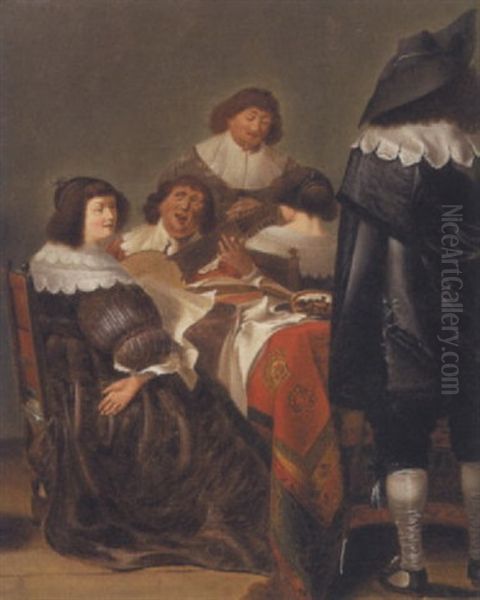 Lystigt Selskab Med Musicerende Herre Oil Painting by Pieter Codde
