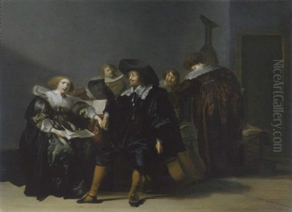 Interieur Mit Musizierender Gesellschaft Oil Painting by Pieter Codde