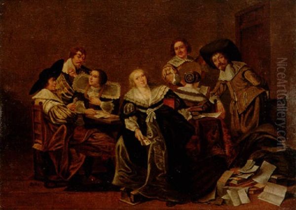 Elegant Sallskap Oil Painting by Pieter Codde