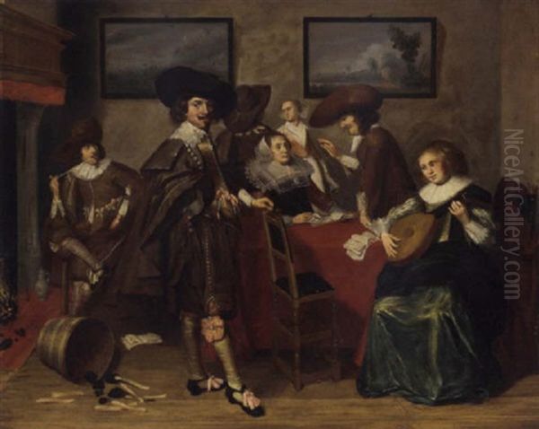 Elegant Company In An Interior Oil Painting by Pieter Codde