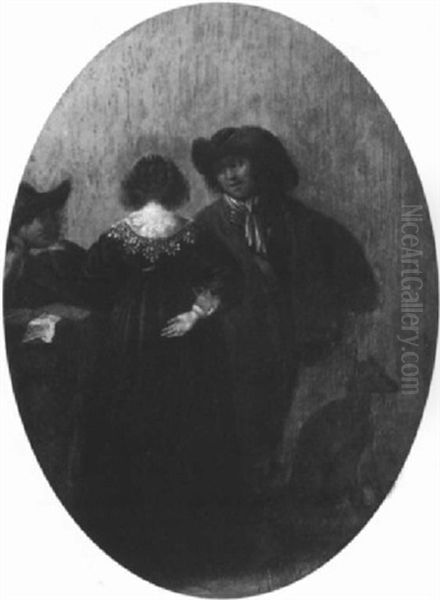 Jeune Femme De Dos Conversant Avec Deux Galants Oil Painting by Pieter Codde