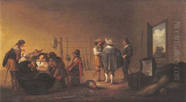 A Guardroom Interior Oil Painting by Pieter Codde