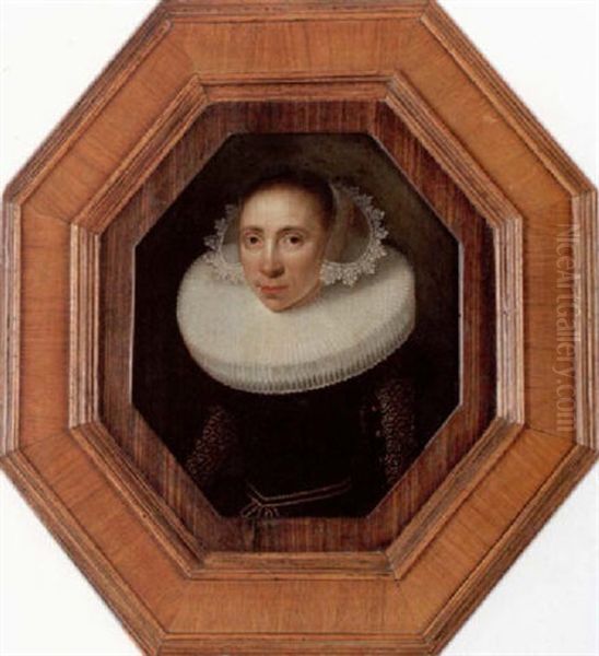 Portratt Av Dam Iford Svart Klanning Med Vit Pipkrage Oil Painting by Pieter Codde