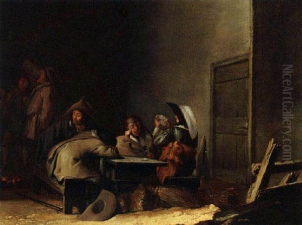 Soldiers Playing Cards In An Interior Oil Painting by Pieter Codde