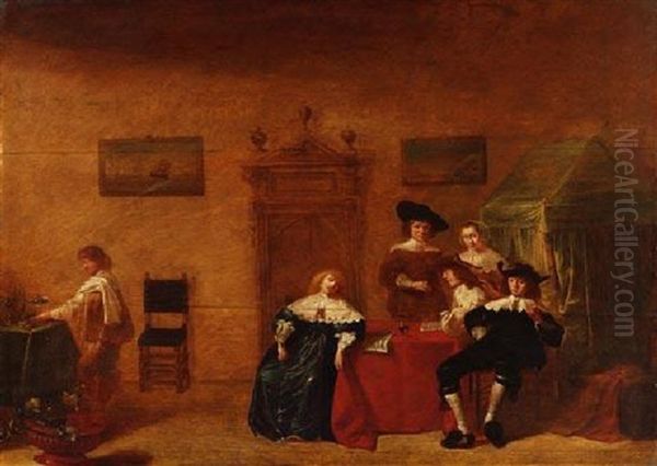Interieur Mit Damen Und Kavalieren Am Tisch Oil Painting by Pieter Codde