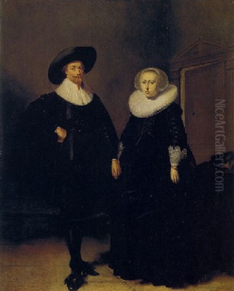 A Gentleman And A Lady In An Interior Oil Painting by Pieter Codde